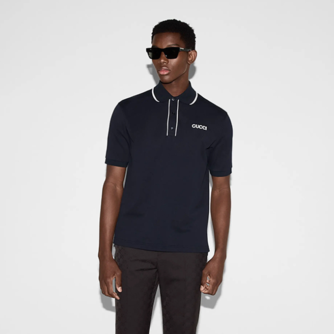 gucci collegiate‑style tipped collar short‑sleeve polo shirt